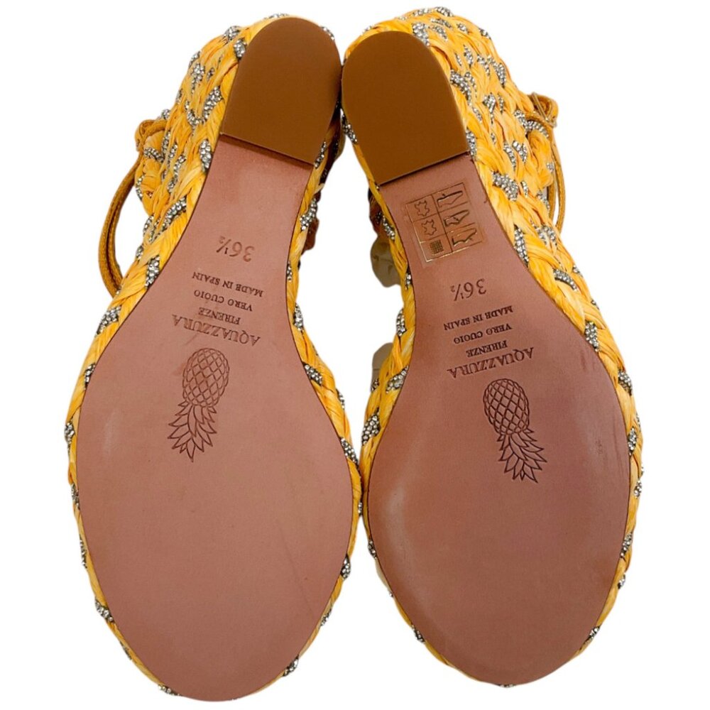 Aquazzura Lemonade Raffia Costiera Crystal Wedge Sandals - Picture 8 of 12